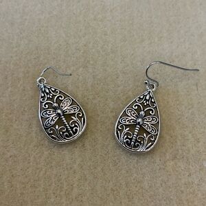 Elegant Silver colored Dragonfly Earrings
